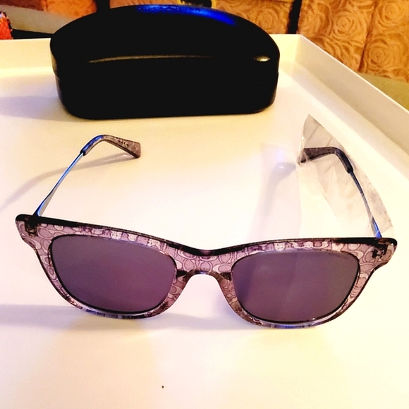 COACH LEGACY STRIPE SQUARE VIOLET/ PURPLE GLITTER SIGNATURE C  SUNGLASSES - Picture 8 of 8